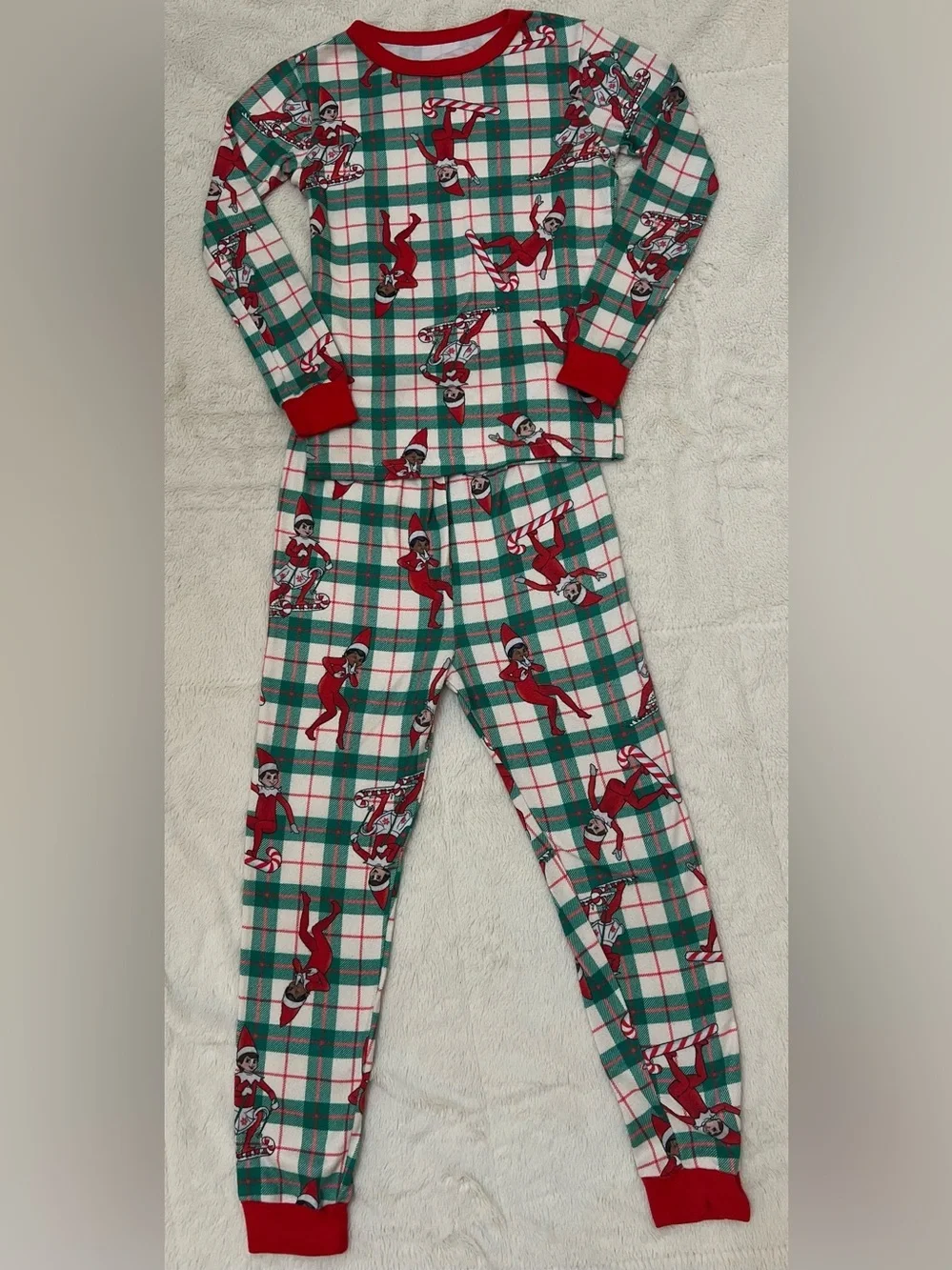 🎄 Elf on the Shelf Kids Pajama Set - Plaid Holiday - Size 10